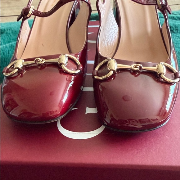 Gucci Burgundy Patent Leather Horsebit Slingback Pumps - Picture 7 of 7